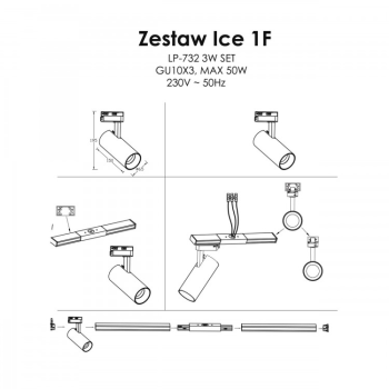 ICE SET 1F fehér 3x50W GU10 Light Prestige sínkészlet